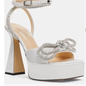 MACH & MACH White Silver Heels with Crystal Bow. Size40.5. Retail:   $1090